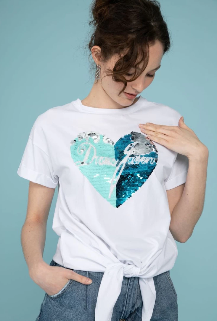 WIT SHIRT HART MET PAILLETTEN 4 WIT SHIRT HART MET PAILLETTEN - Afbeelding 2