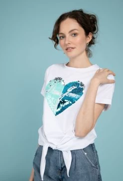 WIT SHIRT HART MET PAILLETTEN