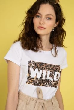 Wit Shirt Luipaardprint Pailletten -Progress Winkel attrait paris wit shirt luipaardprint met paillett 2