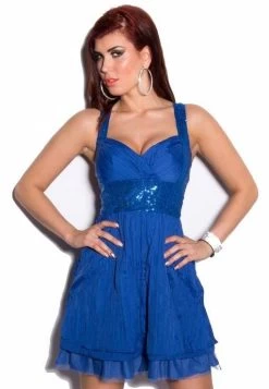 Cocktail Jurkje Met Pailletten Blauw -Progress Winkel blauw cocktail jurkje met pailletten 2