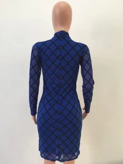 Blauw Zwart Jurkje Blok Lange Mouwen -Progress Winkel blauw en zwart jurkje 1