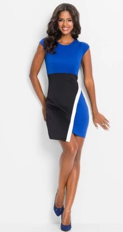 Jurkje Blokstijl Blauw Zwart Wit -Progress Winkel blauw zwart wit party jurkje 1