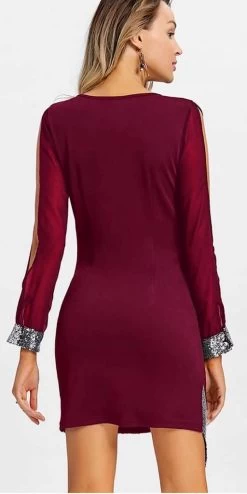 BORDEAUX PARTY JURKJE -Progress Winkel bordeaux party jurkje met pailletten 3