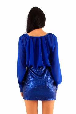 Blauw Party Jurkje Open Mouwen -Progress Winkel fashion book koningsblauw glitter party jurkje 1