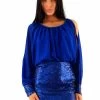 Blauw Party Jurkje Open Mouwen -Progress Winkel fashion book koningsblauw glitter party jurkje