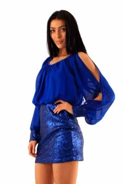 Blauw Party Jurkje Open Mouwen -Progress Winkel fashion book koningsblauw glitter party jurkje 2