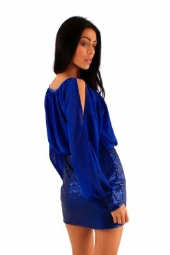 Blauw Party Jurkje Open Mouwen -Progress Winkel fashion book koningsblauw glitter party jurkje 3