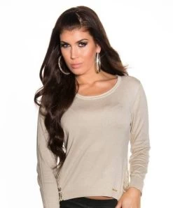 Beige Trui Borduurwerk -Progress Winkel in style fashion beige trui met kant 2