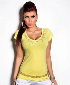 Shirt Geel Glitter -Progress Winkel in style fashion geel shirtje met studs steentjes 2