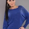 Blauwe Trui Studs Strass -Progress Winkel in style fashion koningsblauwe vleermuis trui met