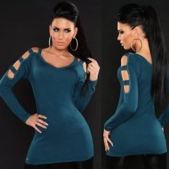 Sexy Trui Met Strass -Progress Winkel in style fashion petrolkleurige trui met strass 2