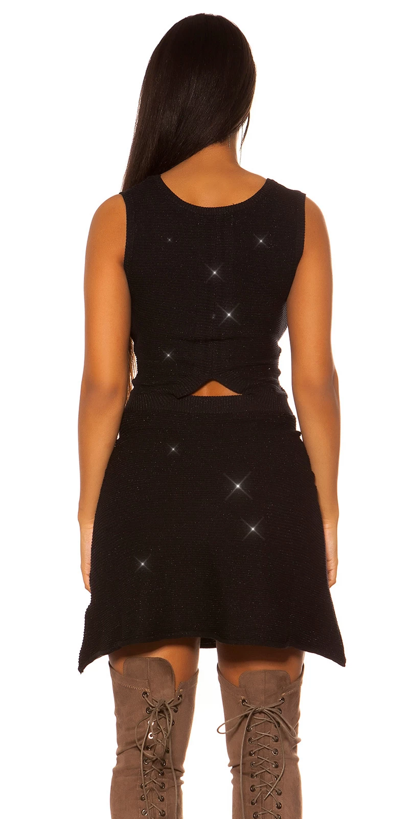 Zwart Gebreid Glitter Jurkje A-lijn 5 Zwart Gebreid Glitter Jurkje A-lijn - Afbeelding 3