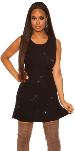 Zwart Gebreid Glitter Jurkje A-lijn