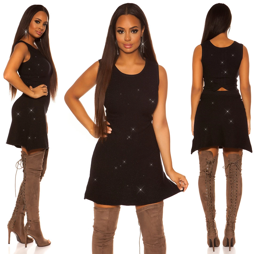 Zwart Gebreid Glitter Jurkje A-lijn 7 Zwart Gebreid Glitter Jurkje A-lijn - Afbeelding 5