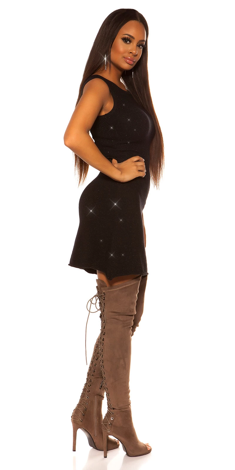 Zwart Gebreid Glitter Jurkje A-lijn 8 Zwart Gebreid Glitter Jurkje A-lijn - Afbeelding 6