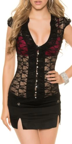 Zwarte Kanten Blouse Strass -Progress Winkel in style fashion zwarte kanten blouse met strass 2