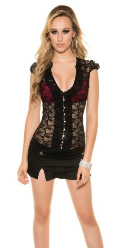 Zwarte Kanten Blouse Strass -Progress Winkel in style fashion zwarte kanten blouse met strass 3