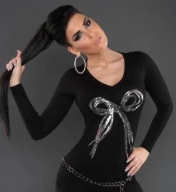 Zwarte Trui Met Glitter -Progress Winkel in style fashion zwarte trui met pailletten strik 2