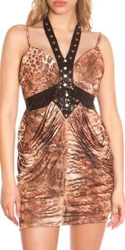 Dierenprint Jurkje Nekband Steentjes Studs -Progress Winkel instyle fashion dierenprint club jurkje 6