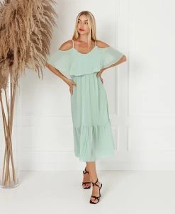 LICHTGROENE LANGE ZOMER JURK