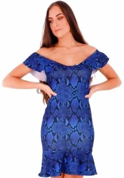 KONINGSBLAUW SLANGENPRINT JURKJE