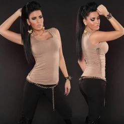 TOP MET STUDS BEIGE -Progress Winkel koucla beige top met studs 3