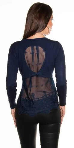 Trui -Progress Winkel koucla blauwe trui met kant 1