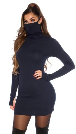 DONKERBLAUW RIB JURKJE MET INGEBOUWDE MONDKAPJE