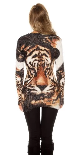 WIT TRUI MET TIJGERKOP -Progress Winkel koucla fluffy trui met tijgerkop wit 2