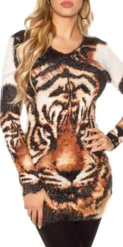 WIT TRUI MET TIJGERKOP -Progress Winkel koucla fluffy trui met tijgerkop wit 6