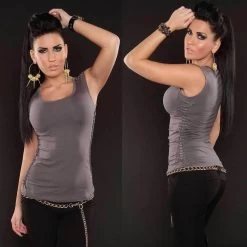 TOP MET STUDS GRIJS -Progress Winkel koucla grijze top met studs 4