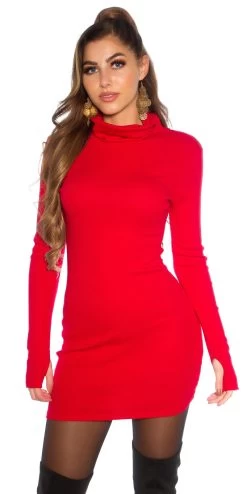 ROOD RIB JURKJE MET INGEBOUWDE MONDKAPJE -Progress Winkel koucla rood rib jurkje met ingebouwde mondmasker 6