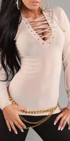 Beige Shirt Lange Mouwen Veters -Progress Winkel koucla sexy beige shirt 3