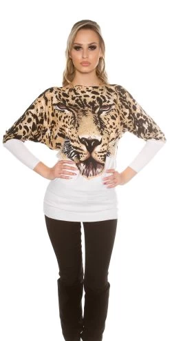 Witte Trui Tijger Glittersteentjes -Progress Winkel koucla witte trui met tijgerkop en glittersteentje 1