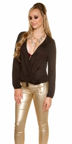 ZWARTE CHIFFON BLOUSE WRAPLOOK -Progress Winkel koucla zwarte chiffon blouse wraplook 2