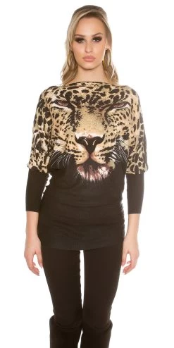 Zwarte Trui Tijger Glittersteentjes -Progress Winkel koucla zwarte trui met tijgerkop en glittersteentj 5