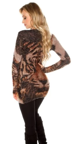 CAPPUCCINO TRUI MET TIJGERKOP -Progress Winkel luxestar cappuccino fluffy trui met tijgerkop 4