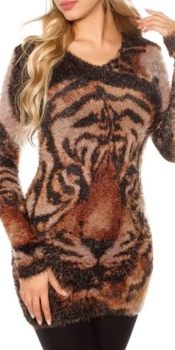 CAPPUCCINO TRUI MET TIJGERKOP -Progress Winkel luxestar cappuccino fluffy trui met tijgerkop 5