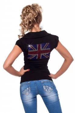 Zwart Shirtje Met Strass -Progress Winkel m s fashion zwart polo shirt glittersteentjes 1