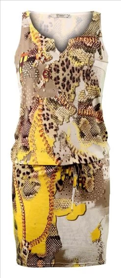 Geel Festival Jurkje Strass Luipaardprint
