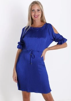 KONINGSBLAUW SATIJNLOOK JURKJE MET KOORDJE 10 KONINGSBLAUW SATIJNLOOK JURKJE MET KOORDJE -Progress Winkel modatoi koningsblauw satijnlook jurkje met koordje 2