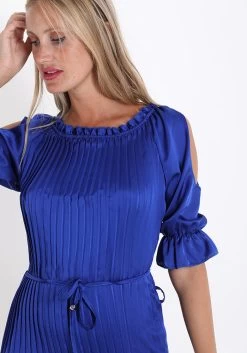 KONINGSBLAUW SATIJNLOOK JURKJE MET KOORDJE 12 KONINGSBLAUW SATIJNLOOK JURKJE MET KOORDJE -Progress Winkel modatoi koningsblauw satijnlook jurkje met koordje 4