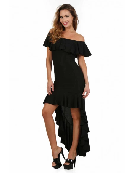 ZWARTE OFFSHOULDER JURK MET RUCHES 3 ZWARTE OFFSHOULDER JURK MET RUCHES