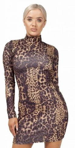 Luipaardprint Jurkje Hoge Hals