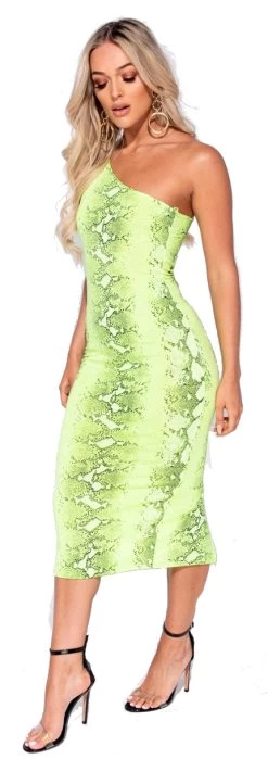 SLANGENPRINT EN NEON GROENE MIDI JURK -Progress Winkel parisian slangenprint en neon groene midi jurk 2