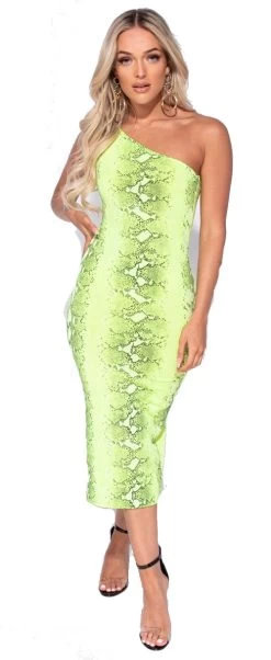 SLANGENPRINT EN NEON GROENE MIDI JURK