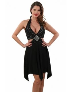 Zwart Halter Jurkje Glittersteentjes